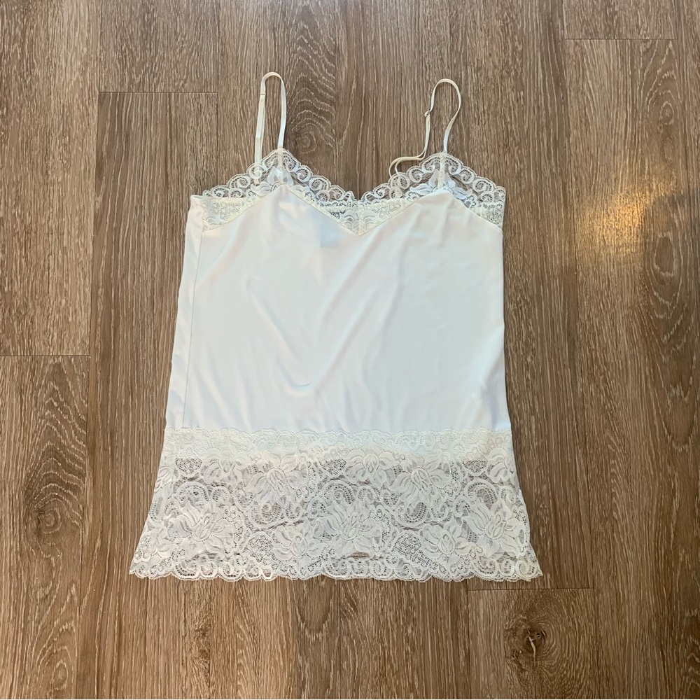 ***SOLD***White House Black Market Ivory Satin Lace-Trim Camisole size M